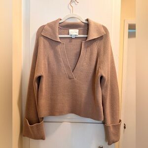 Jason Wu Ribbed Collared Crop Sweater | Camel/Blush | Size S